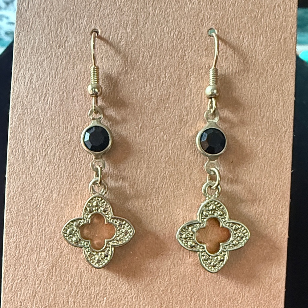 CloverGold and Black Dangle Earrings